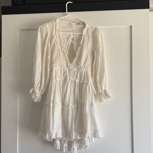 Olivaceous White Tiered Mini Dress